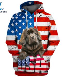 Newfoundland Dog 3D Face Graphic Premium America Flag Hoodie