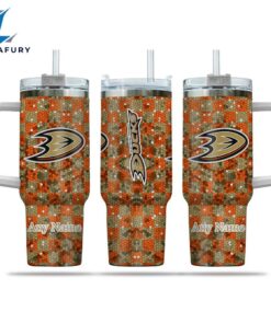 NHL Anaheim Ducks Stained Glass Effect Custom Stanley Quencher 40oz Stainless Steel Tumbler With Handle