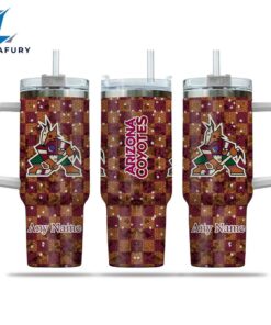 NHL Arizona Coyotes Stained Glass Effect Custom Stanley Quencher 40oz Stainless Steel Tumbler With Handle