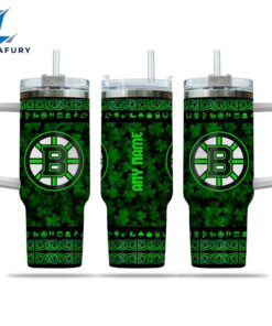 NHL Boston Bruins Happy St. Patrick's Day Custom Stanley Quencher 40oz Stainless Steel Tumbler With Handle