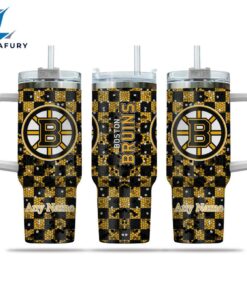 NHL Boston Bruins Stained Glass Effect Custom Stanley Quencher 40oz Stainless Steel Tumbler With Handle