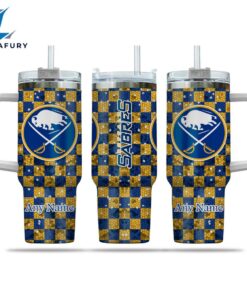 NHL Buffalo Sabres Stained Glass Effect Custom Stanley Quencher 40oz Stainless Steel Tumbler With Handle