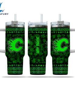 NHL Calgary Flames Happy St. Patrick's Day Custom Stanley Quencher 40oz Stainless Steel Tumbler With Handle