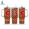 NHL Calgary Flames Stained Glass Effect Custom Stanley Quencher 40oz Stainless Steel Tumbler With Handle