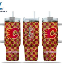 NHL Calgary Flames Stained Glass Effect Custom Stanley Quencher 40oz Stainless Steel Tumbler With Handle