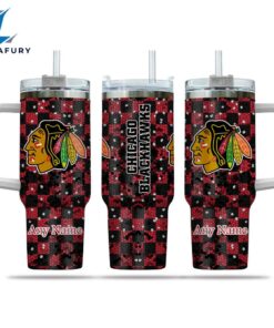 NHL Chicago Blackhawks Stained Glass Effect Custom Stanley Quencher 40oz Stainless Steel Tumbler With Handle