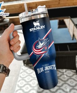 NHL Columbus Blue Jackets Custom Stanley Quencher 40oz Stainless Steel Tumbler With Handle