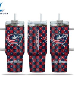 NHL Columbus Blue Jackets Stained Glass Effect Custom Stanley Quencher 40oz Stainless Steel Tumbler With Handle