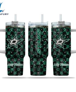 NHL Dallas Stars Stained Glass Effect Custom Stanley Quencher 40oz Stainless Steel Tumbler With Handle