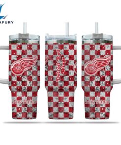 NHL Detroit Red Wings Stained Glass Effect Custom Stanley Quencher 40oz Stainless Steel Tumbler With Handle