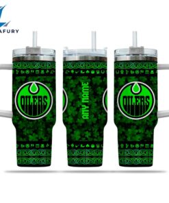 NHL Edmonton Oilers Happy St. Patrick's Day Custom Stanley Quencher 40oz Stainless Steel Tumbler With Handle