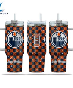 NHL Edmonton Oilers Stained Glass Effect Custom Stanley Quencher 40oz Stainless Steel Tumbler With Handle
