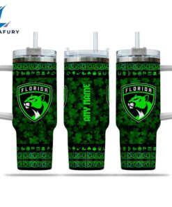 NHL Florida Panthers Happy St. Patrick's Day Custom Stanley Quencher 40oz Stainless Steel Tumbler With Handle