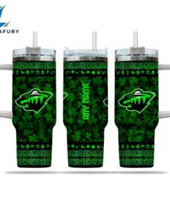 NHL Minnesota Wild Happy St. Patrick's Day Custom Stanley Quencher 40oz Stainless Steel Tumbler With Handle