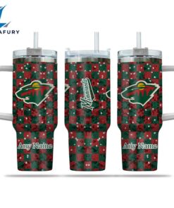 NHL Minnesota Wild Stained Glass Effect Custom Stanley Quencher 40oz Stainless Steel Tumbler With Handle
