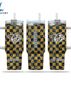 NHL Nashville Predators Stained Glass Effect Custom Stanley Quencher 40oz Stainless Steel Tumbler With Handle