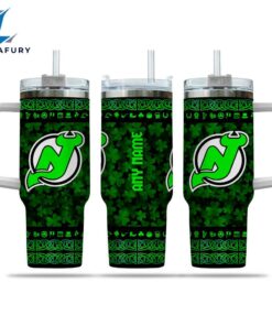 NHL New Jersey Devils Happy St. Patrick's Day Custom Stanley Quencher 40oz Stainless Steel Tumbler With Handle