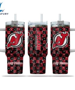 NHL New Jersey Devils Stained Glass Effect Custom Stanley Quencher 40oz Stainless Steel Tumbler With Handle