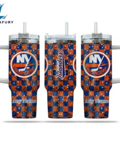 NHL New York Islanders Stained Glass Effect Custom Stanley Quencher 40oz Stainless Steel Tumbler With Handle