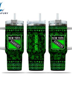 NHL New York Rangers Happy St. Patrick's Day Custom Stanley Quencher 40oz Stainless Steel Tumbler With Handle