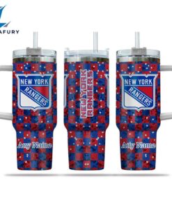 NHL New York Rangers Stained Glass Effect Custom Stanley Quencher 40oz Stainless Steel Tumbler With Handle