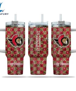 NHL Ottawa Senators Stained Glass Effect Custom Stanley Quencher 40oz Stainless Steel Tumbler With Handle