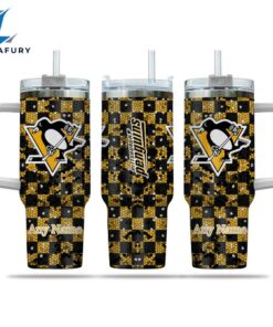 NHL Pittsburgh Penguins Stained Glass Effect Custom Stanley Quencher 40oz Stainless Steel Tumbler With Handle