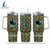 NHL San Jose Sharks Stained Glass Effect Custom Stanley Quencher 40oz Stainless Steel Tumbler With Handle