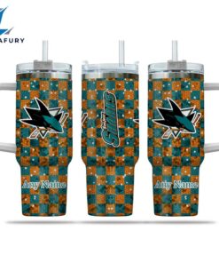 NHL San Jose Sharks Stained Glass Effect Custom Stanley Quencher 40oz Stainless Steel Tumbler With Handle