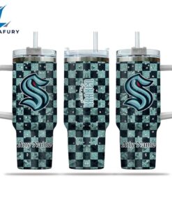 NHL Seattle Kraken Stained Glass Effect Custom Stanley Quencher 40oz Stainless Steel Tumbler With Handle