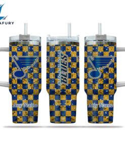 NHL St. Louis Blues Stained Glass Effect Custom Stanley Quencher 40oz Stainless Steel Tumbler With Handle