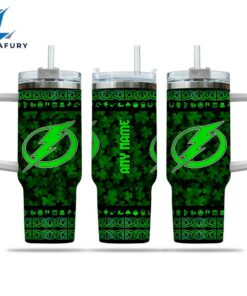NHL Tampa Bay Lightning Happy St. Patrick's Day Custom Stanley Quencher 40oz Stainless Steel Tumbler With Handle