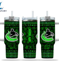 NHL Vancouver Canucks Happy St. Patrick's Day Custom Stanley Quencher 40oz Stainless Steel Tumbler With Handle