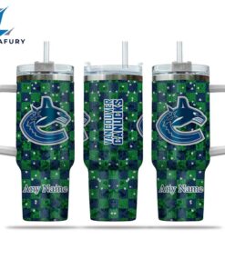 NHL Vancouver Canucks Stained Glass Effect Custom Stanley Quencher 40oz Stainless Steel Tumbler With Handle