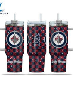 NHL Winnipeg Jets Stained Glass Effect Custom Stanley Quencher 40oz Stainless Steel Tumbler With Handle
