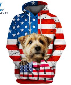 Norfolk Terrier Dog 3D Face Graphic Premium America Flag Hoodie