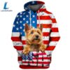 Norwich Terrier Dog 3D Face Graphic Premium America Flag Hoodie