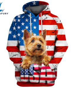 Norwich Terrier Dog 3D Face Graphic Premium America Flag Hoodie