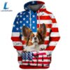Papillon Dog 3D Face Graphic Premium America Flag Hoodie