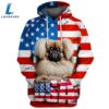 Pekingese Dog 3D Face Graphic Premium America Flag Hoodie