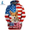 Pembroke Welsh Corgi Dog 3 3D Face Graphic Premium America Flag Hoodie