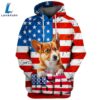 Pembroke Welsh Corgi Dog 5 3D Face Graphic Premium America Flag Hoodie
