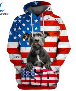 Pitbull Dog 1 3D Face Graphic Premium America Flag Hoodie