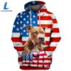 Pitbull Dog 3 3D Face Graphic Premium America Flag Hoodie