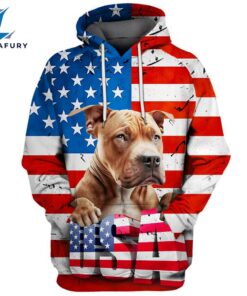 Pitbull Dog 3 3D Face Graphic Premium America Flag Hoodie