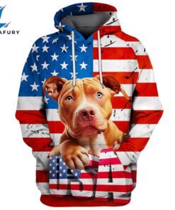 Pitbull Dog 5 3D Face Graphic Premium America Flag Hoodie