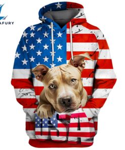 Pitbull Dog 6 3D Face Graphic Premium America Flag Hoodie