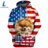 Pomeranian Dog 3D Face Graphic Premium America Flag Hoodie
