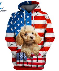 Poodle Dog 2 3D Face Graphic Premium America Flag Hoodie