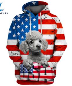 Poodle Dog 3 3D Face Graphic Premium America Flag Hoodie